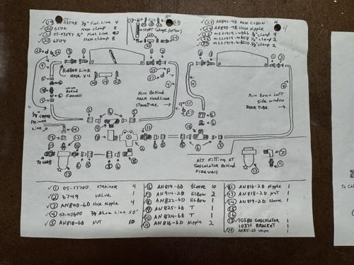 Fuel system plumbing diagram with parts list